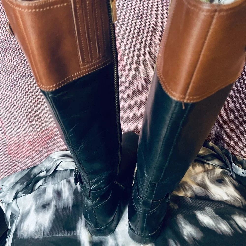 Michael Kors Fulton Harness Boot Black/Mocha Brown Leather Boot